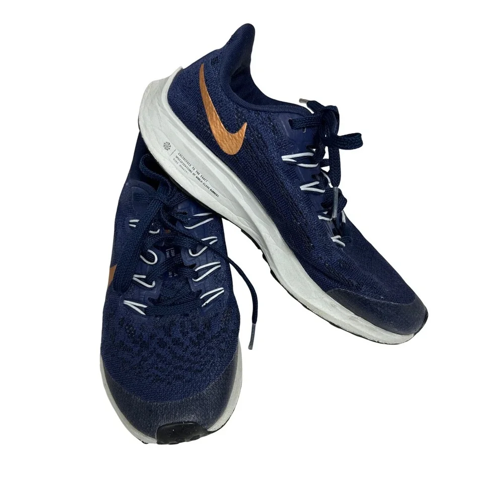 Nike Zoom Pegasus 35.5 Unisex 3.5Y Navy Blue Bronze Running Athletic Gym Sneaker